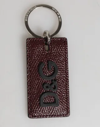 Dolce & Gabbana Dunkelbrauner Leder Logo Metallring Herren Schlüsselanhänger Schlüsselring