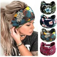 Zaewry Haargummi Stirnbänder Damen Frauen Breites Haarband Boho Blumendruck Knot, 4-tlg., Elastische Lauf Yoga Kopfwickel Haarbänder