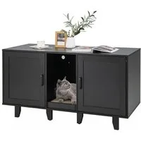 KOMFOTTEU Tierhaus 3 in 1 Katzenschrank, Beistelltisch TV-Ständer für 2 Katzen, 120x52x65cm