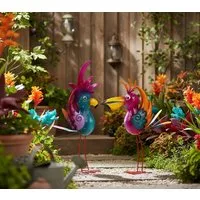 MF Gartenfigur Gartendeko Figuren Metall Vögel bunt 2er Set Lireno, (2 St)