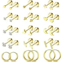 LuxusKollektion Ohrring-Set 15 Paar Damen Ohrringe Gold Set Helix Creolen Piercing Chirurgenstahl