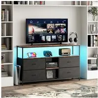 Gdood TV-Schrank Schreibtisch Beistelltisch LED (1-St., Höhenverstellbare Füße, 108 x 29.8 x 76.8 cm) Mit Schubladen und 7-farbigen variablen LED-Leuchten,PU-Stoffschublade
