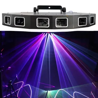 [EU Direct] YBEIYUAN Disco Fan-Shaped 6-Lens Full Color Scanning Beam Projector DMX512 RGB Stage Effect Light DJ Disco P