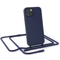 EAZY CASE Handykette Runde Kette für Apple iPhone 14 6,1 Zoll, Handytasche durchsichtige Silikon Hülle mit breitem Umhängeband Blau