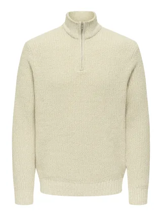 ONLY&SONS - ONSJOIN REG LS HIGH NECK KNIT CAMP Egret - Gr. - S