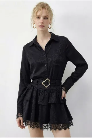 Leopardenmuster Hemdkleid mit Gürtel