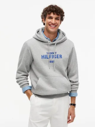 HILFIGER STACK REG FLEECE HOODIE Light Grey Heather - Gr. - S