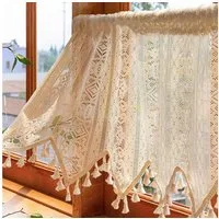 Sunicol Scheibengardine Vintage Quasten Boho gardinen kurz, Transparente Fenstervorhänge (2 St), Voile Bistrogardine für Wohnzimmer Schlafzimmer Kinderzimmer