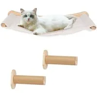 JEOBEST Katzen-Hängematte Katzenhängematte Wand, Kletterwand Katzen inkl. 2x Katzentreppe Wand, Massivholz
