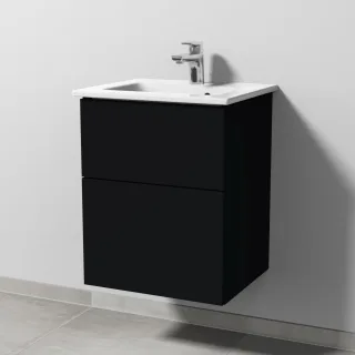 Sanipa 3way Keramik-Set Venticello Keramik-Waschtisch und Unterbau mit 2 Auszügen, Schwarz-Matt SF32008
