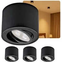 Sweet LED LED Aufbaustrahler 4er Set flache LED Aufbauspots schwarz - rund & schwenkbar, 5 W, 230V, LED wechselbar, Warmweiß, LED Deckenlampe, Deckenspot, Deckenstrahler