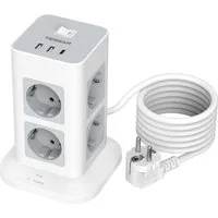 TESSAN 8 Fach Mehrfachsteckdose 3 USB(2USB,1 USB C) Steckdosenleiste Kabel 2m Mehrfachsteckdose (Ein- / Ausschalter, USB-Anschlüsse)
