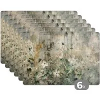 MuchoWow Platzset Blumen - Blätter - Abstrakt - Modern, (6-St), Platzsets, Tischset, Abwaschbar, Tischsets, Platzdeckchen