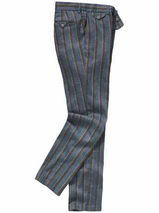 Mey & Edlich Herren Streifenchino Essenza Blau 50 % Baumwolle, 48 % Leinen, 2 % Elasthan