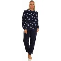 Normann Pyjama Damen Coralfleece Pyjama langarm mit Bündchen und Sternen als Motiv