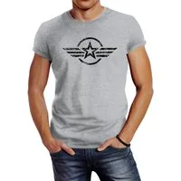 Neverless Print-Shirt Neverless® Herren T-Shirt Airforce Aufdruck Emblem Fashion mit Print