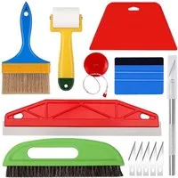 TUWENA Tapetenspachtel 13-teiliges Set Tapetenwerkzeuge, Präzises Tapeten Glättungswerkzeug (13-St) Mit Nahtroller Tapezierbürste Rakel Schneidwerkzeug Maßband Bürsten