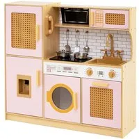 COSTWAY Spielküche Holz, kinder holz, Kinderküchen-Spielset mit Sound und Licht