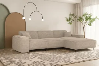 Ecksofa Designersofa GLORIA in Stoff Scala Beige Ottomane Rechts
