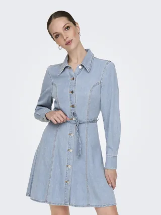 JDY - JDYKAMMA LS BELT SHORT DRESS DNM light blue denim - Gr. - S