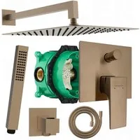 Hansgrohe und Bofler Duscharmatur Metropol Unterputz Armatur mit Umsteller für zwei Verbraucher + IBOX (Unterputz Duschsystem, Duschanlage, Duschset, inkl. BOFLER Brauseset #86, Regendusche 30x30cm, Wandarm, Handbrause) wassersparende Regendusche, Gu