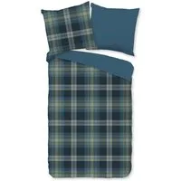 PURE luxury collection Wendebettwäsche Jan, Microfaser, 2 teilig, Mikrofaser, 135x200, Pflegeleicht, Wendeoptik, Simple, Karo, Blau