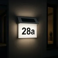 MeLiTec LED Außen-Wandleuchte Solar-Hausnummer mit Nummernset, Solar, LED fest integriert, Tageslichtweiß, Hausnummer mit Beleuchtung und Dämmerungssensor, SH01 SH06 SH07 SH08