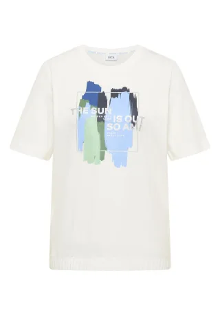CECIL - T-Shirt mit Rundhals und Frontprint vanilla white - Gr. - L