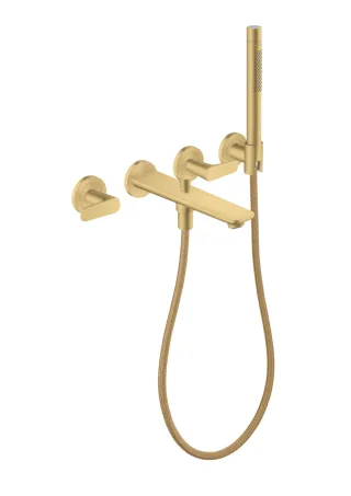 Hansgrohe 3-Loch Fertigset Wannemisch.Wand Unterputz Axor Citterio C mit Handbrause brushed gold op 49480250