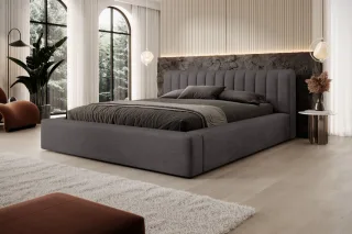 Polsterbett Doppelbett PEORIA Komplettset 140x200cm in Stoff Macau Anthrazit