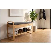 riess-ambiente Schuhbank ZEN-BO 100cm natur/grau - Bambus, FSC, Rega, Sitzbank, mit Schubladen (Einzelartikel, 1-St), Gepolsterte Garderobenbank aus Massivholz - ideal für Eingangsbereich