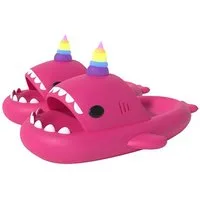 Corimori Hai Einhorn Badeschlappen mit Regenbogenhorn Badeschuh (Packung, Geschenk) lustige Badelatschen für Kinder und Erwachsene, EU Größe 34-35