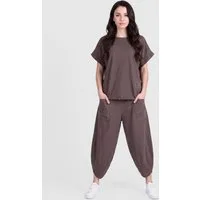PEKIVESSA Jogginganzug Oversized Kurzarm Sweatanzug Set mit 7/8-Hose (2-tlg), Sweatshirt & Sweatpants 2-tlg.