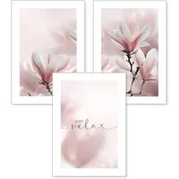 Kreative Feder Poster Premium Set 3-teilig „Magnolie“ optional mit Rahmen, Blumen (Set, 3 St), optional mit Rahmen, wahlweise DIN A4 oder DIN A3