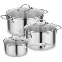Kopf Topf-Set Clara, Edelstahl (Set, 6-tlg., 2 Kochtöpfe, Stielkasserolle, 3 Glasdeckel), Kochtopfset, Töpfe Induktion, Spülmaschinengeeignet, Backofenfest