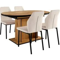 OTTO home Essgruppe Basel, Tischgruppe mit 4 Stühlen, Esstisch ausziehbar 140 - 180 cm, (Set, 5-tlg., Otto's DAUERTIEFPREIS), BESTSELLER, Sitzgruppe, Tisch, Stühle, ovale Tischplatte, Säulentisch