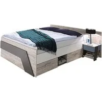 Lomadox Jugendbett LEEDS-10, Sandeiche Nb. mit weiß Lava und Denim Blau