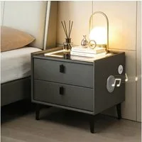 oyajia Nachttisch Nachtschrank mit Bluetooth-Lautsprecher & Kabelloser Ladefunktion (Touch-Bedienung, Elegantes Spiegel-Design), Modern Hochglanz Nachtschrank mit 2 Schubladen