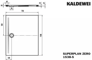 Kaldewei Duschwanne SUPERPLAN ZERO Mod.1538-5, 750 x 1100, sm100,Wt extrafl. 353847980676