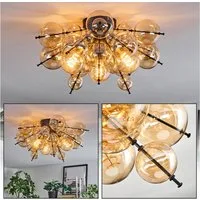 hofstein Deckenleuchte Deckenlampe aus Metall/Glas in Schwarz/Bernsteinfarben, Deckenleuchte im Retro/Vintage-Design (Schirm Ø 55 cm), E14