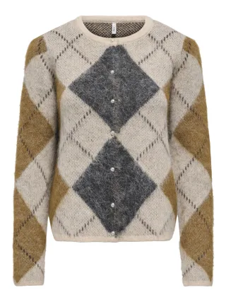 ONLY - Strickjacke mit Karomuster braun/grau - Gr. - S