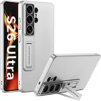 Wigento Handyhülle Für Samsung Galaxy S26 Ultra 5G Ständer Schutz Handy Hülle Silber, Stoßfeste Hülle mit Aufstellfunktion