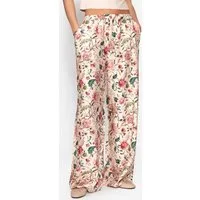 SASSYCLASSY Stoffhose Hose mit Blümchendruck für Damen Weite Hose in floralem Muster mit elastischem Bund Beige