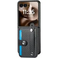 Wigento Handyhülle Für Motorola Razr 60 Ultra Kunstleder Hülle mit Handschlaufe Schwarz, Multifunktionale Handschlaufe, Kartenfach