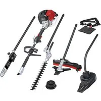Scheppach Benzin-Motorsense MTC42-5P, 25,5 cm Arbeitsbreite Messer, 4,5 cm Arbeitsbreite Faden, (Set, 7 St., 5IN1: Motorsense, Rasentrimmer, Heckenschere, Hochentaster, Laubbläser), 42,7 cm³, 1,5 PS Motorleistung, Anti Vibartion System