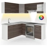 Vicco Winkelküche Rick, Weiß/Edelgrau, 187 x 167 cm, AP Marmor mit LED-Leisten