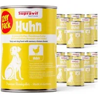 Supravit Nassfutter für Hunde 12 x 410g Dosen - Schmackhaftes Hundefutter nass Huhn, Nassfutter für: Hund