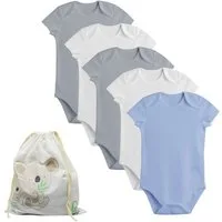 biorganic Kurzarmbody GOTS zertifiziert 5 Stück Baby Body Kurzarm für Junge & Mädchen (Set, 6-tlg., 5er-Pack Bodys & 1 Beutel) 100% Baumwolle (Bio), Babybekleidung mit Druckknöpfen, Unifarben