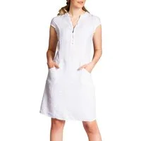 Caspar Sommerkleid SKL040 knielanges Damen Leinenkleid mit Reißverschluss Ausschnitt Luftig leicht, figurumspielende Form, mit seitlichem Jersey-Einsatz