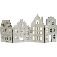 Spetebo Dekoobjekt Deko Häuserzeile aus Holz natur - 52 x 24 cm (Packung, 1 St., 1tlg)
